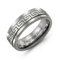 Men's Greek key tungsten band ring