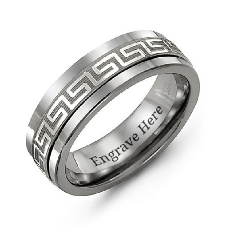 Men's Greek key tungsten band ring