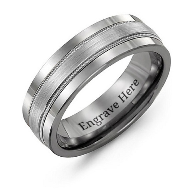 Men's Grooved Centre Tungsten Band Ring Men's grooved centre tungsten band ring with diamond solitaire