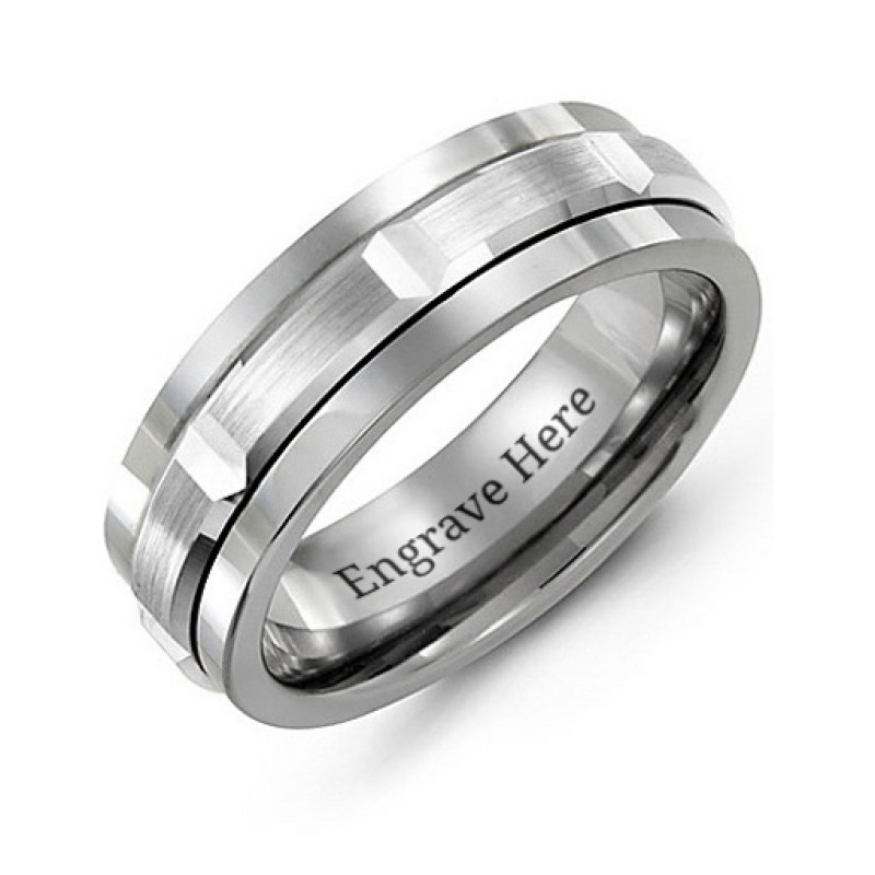 Men's tungsten band ring with a polished yellow gold centre band