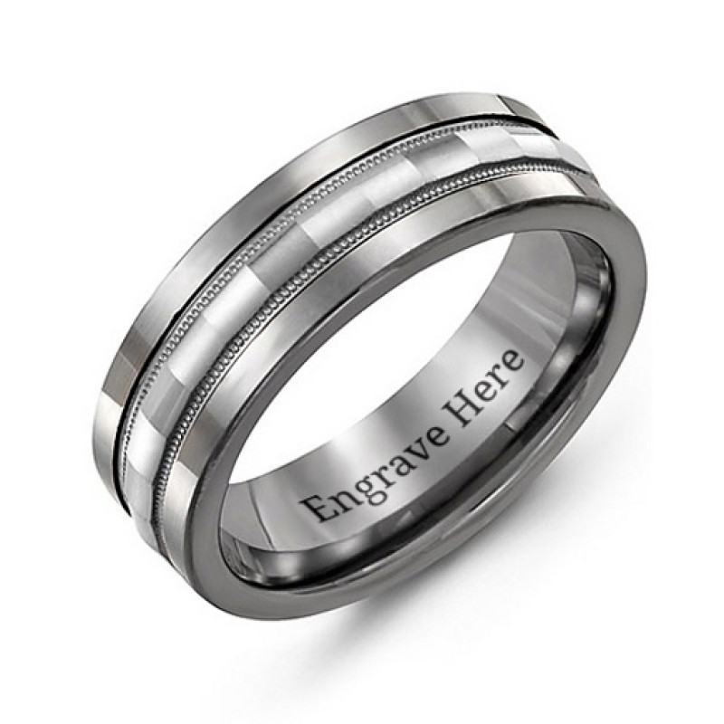 Men's Tungsten Grooved Centre Band Ring Men's tungsten ring with a grooved centre band