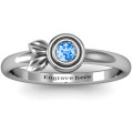 Twin Leaf Ring Twin Leaf Ring with two leaves and a round bezel-set gemstone