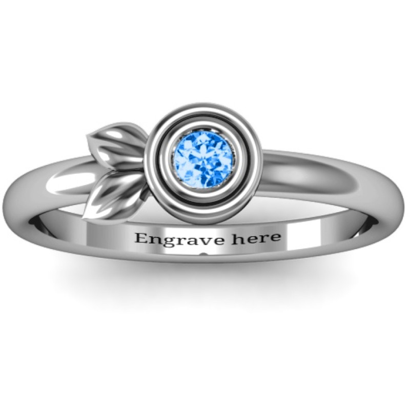 Twin Leaf Ring Twin Leaf Ring with two leaves and a round bezel-set gemstone