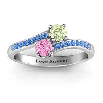 Two Stone Ring With Sparkling Accents And Filigree Settings Two Stone Ring With Sparkling Accents And Filigree Settings