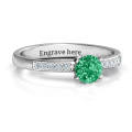 V head round stone ring with seated accent stones