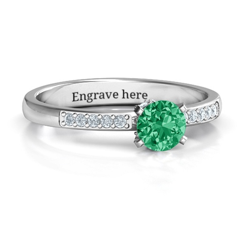 V head round stone ring with seated accent stones