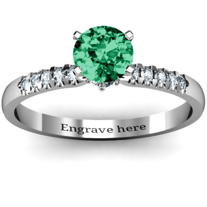 V head round stone ring with seated accent stones, alternate view