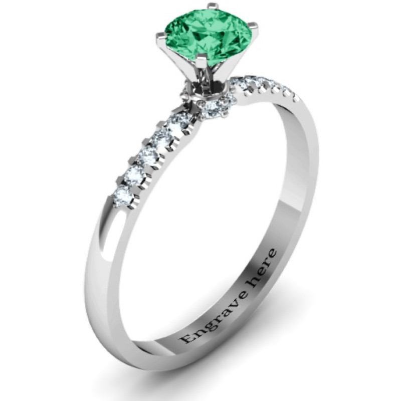 V head round stone ring with seated accent stones, alternate view