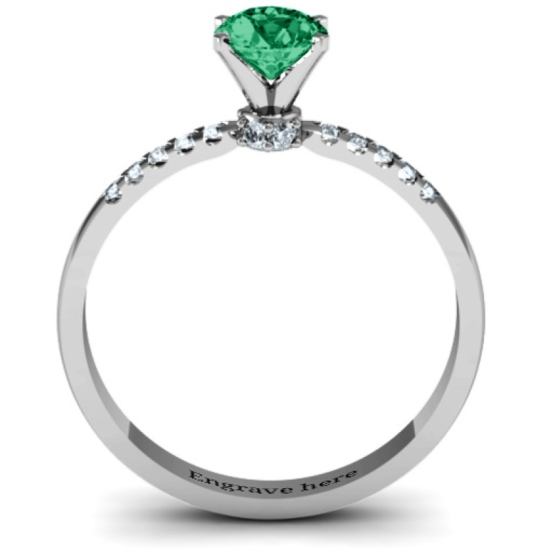 V head round stone ring with seated accent stones, alternate view