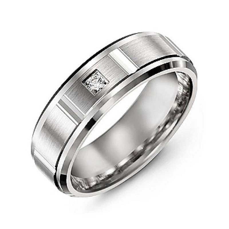 Vertical diamond-cut men's gemstone ring with beveled edges