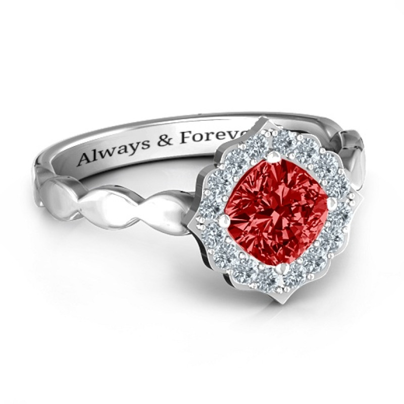 Vintage Glamour Ring Vintage Glamour Ring with cushion-cut centre stone and halo accents