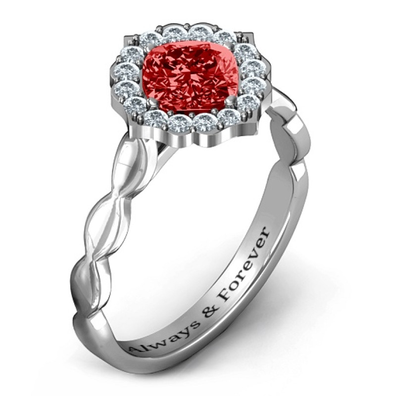 Vintage Glamour Ring Vintage Glamour Ring with cushion-cut centre stone and halo accents