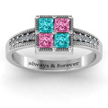 Vintage princess cut ring with square centre and shoulder accents