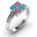Vintage princess cut ring with square centre and shoulder accents