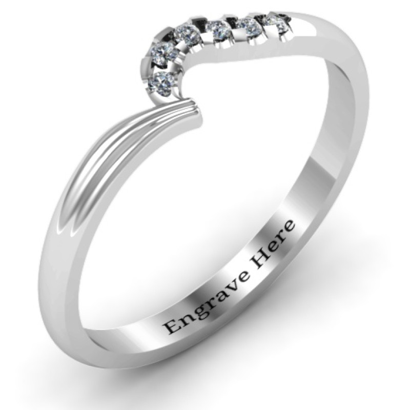 Wave Band Ring with Stone Accents - Detail View Wave band ring with stone accents, detail view