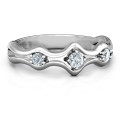 Wavy Trio Ring with three round stone settings
