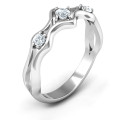 Wavy Trio Ring with three round stone settings