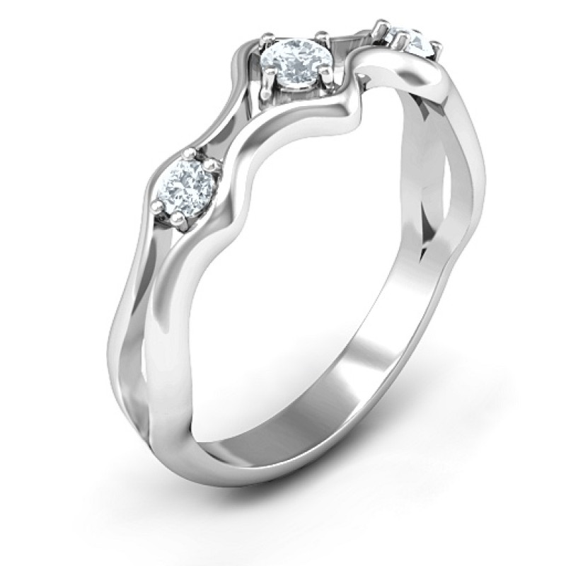 Wavy Trio Ring with three round stone settings