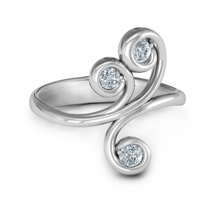 Whimsical Waves 3-Stone Ring Whimsical Waves three-stone ring with swirling split-shank band