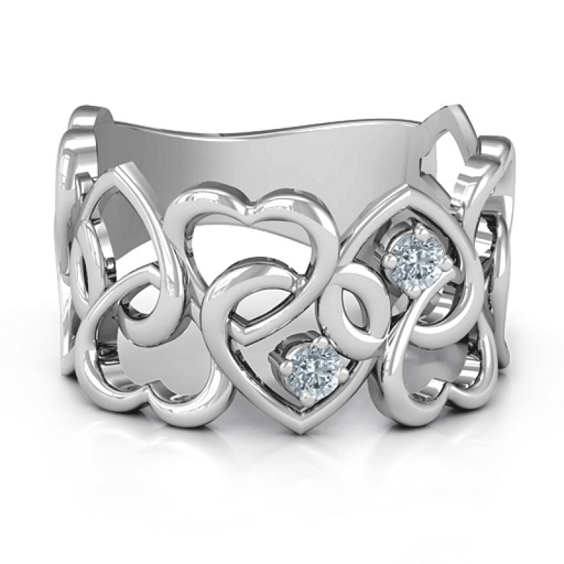 Your Heart and Mine Ring with heart-shaped cutouts and two round birthstones