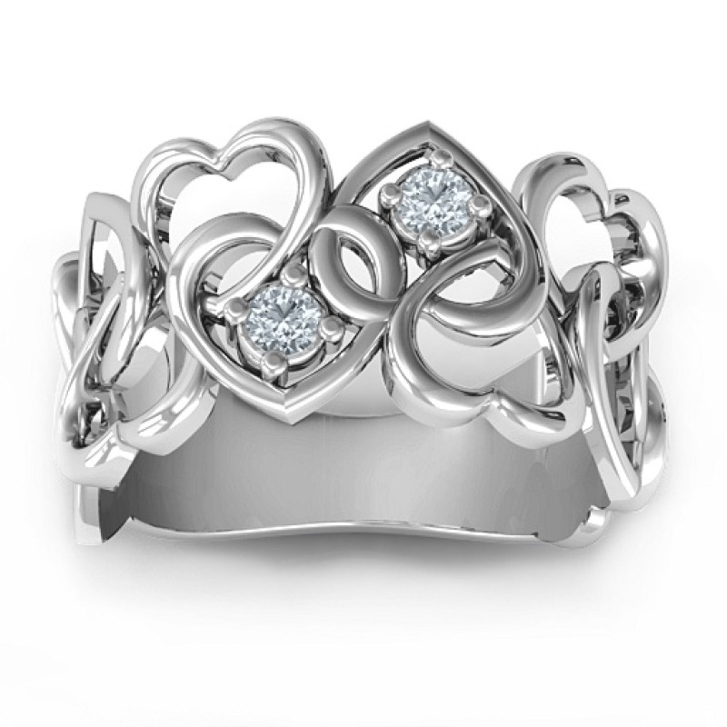 Your Heart and Mine Ring with heart-shaped cutouts and two round birthstones