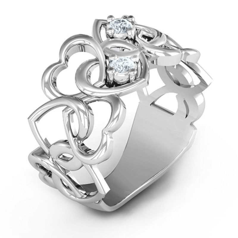 Your Heart and Mine Ring with heart-shaped cutouts and two round birthstones