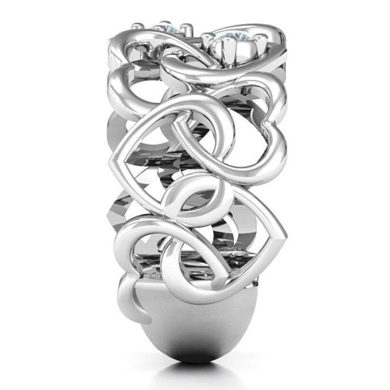 Your Heart and Mine Ring with heart-shaped cutouts and two round birthstones