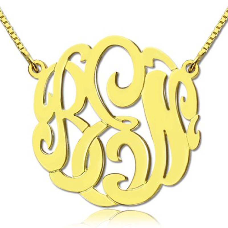 Hand-painted 18ct gold plated large monogram necklace with scripted initials