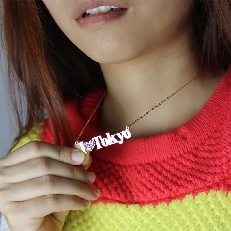 I Love You Name Necklace with Birthstone Personalised I Love You name necklace with optional birthstone