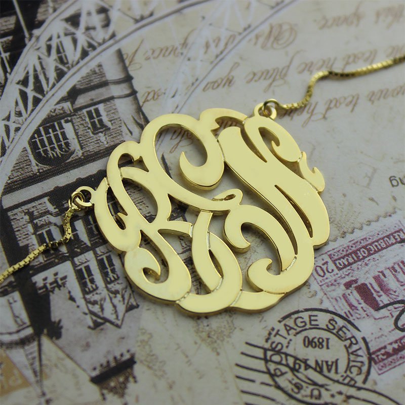 Hand-painted 18ct gold plated large monogram necklace with scripted initials