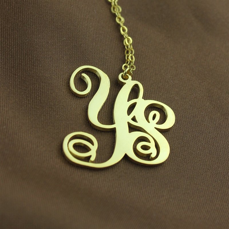 Two Initial Monogram Necklace Detail 18ct gold plated two-initial heart monogram necklace detail