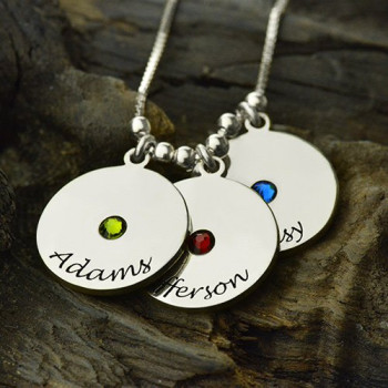 Mother's Disc and Birthstone Charm Necklace Mother's Disc and Birthstone Charm Necklace