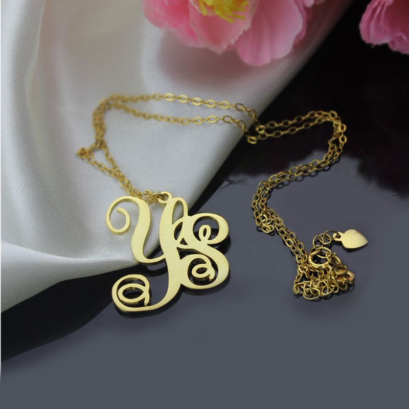 Two Initial Monogram Necklace View 18ct gold plated two-initial heart monogram necklace view