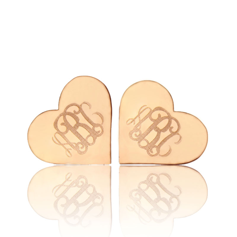 Heart Monogram Initial Stud Earrings Heart monogram initial stud earrings in solid rose gold