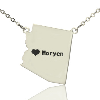 Custom Arizona State Shaped Necklaces With Heart Name Silver