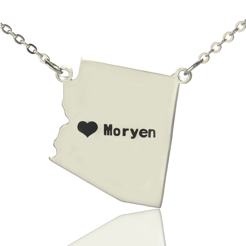 Custom Arizona State Heart Name Necklace Custom Arizona state shaped heart name necklace product image