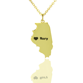 Custom Illinois State Shaped Necklaces With Heart Name Gold Plated