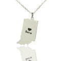 Custom Indiana state-shaped heart name necklace in 925 silver