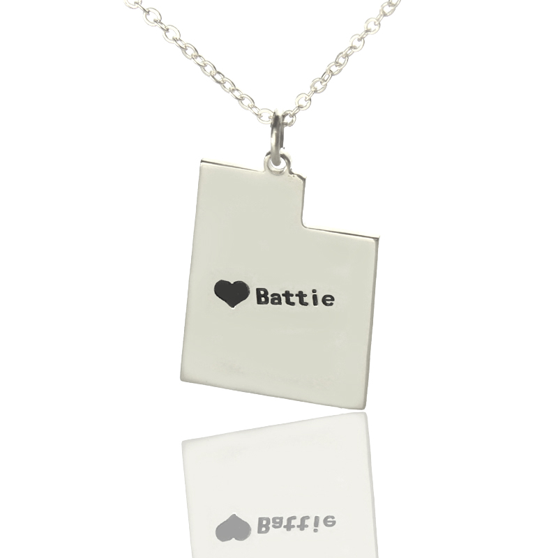 Utah state heart name necklace in silver