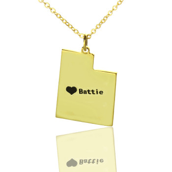 Custom Utah State Shaped Necklaces With Heart Name Gold Plated