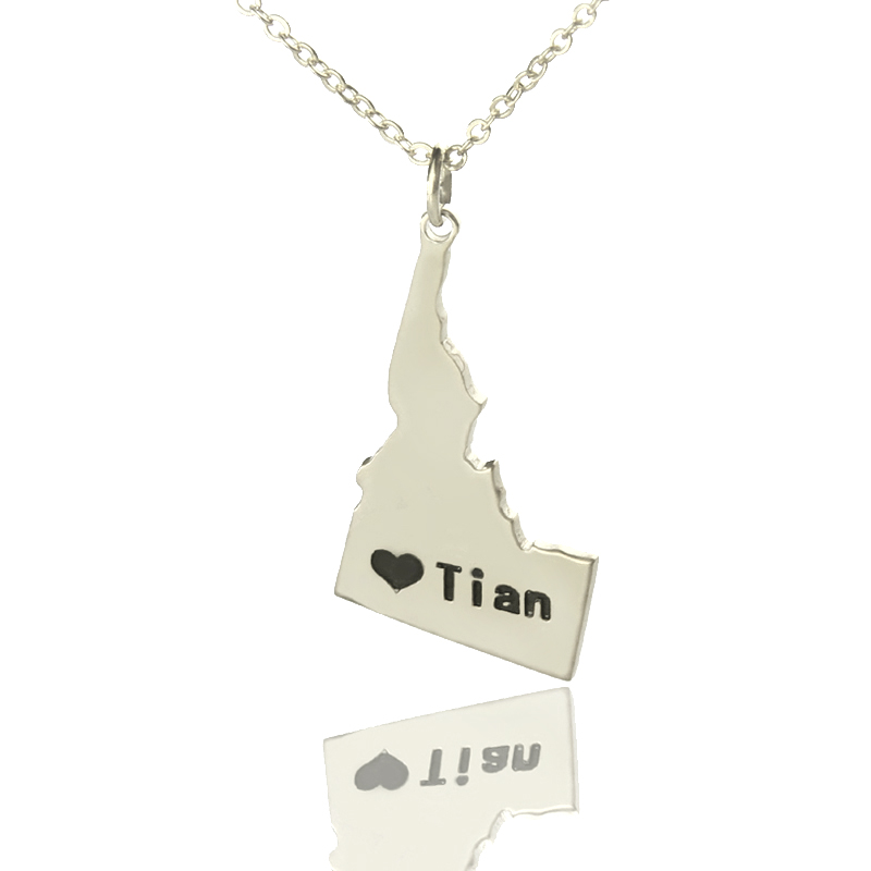 Idaho State Map Heart Name Necklace Idaho state map heart name necklace in silver