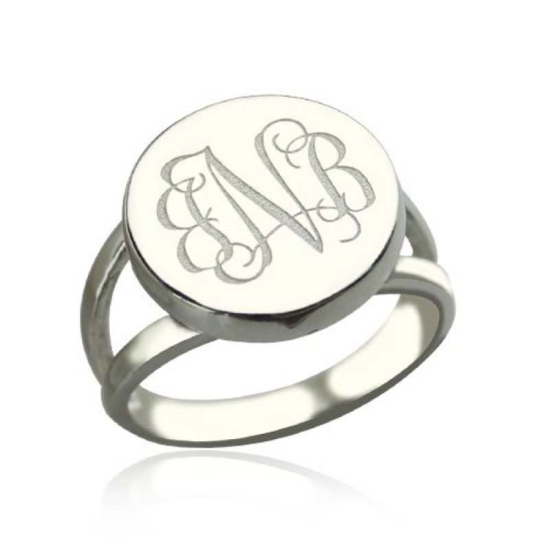 Sterling silver circle monogram signet ring