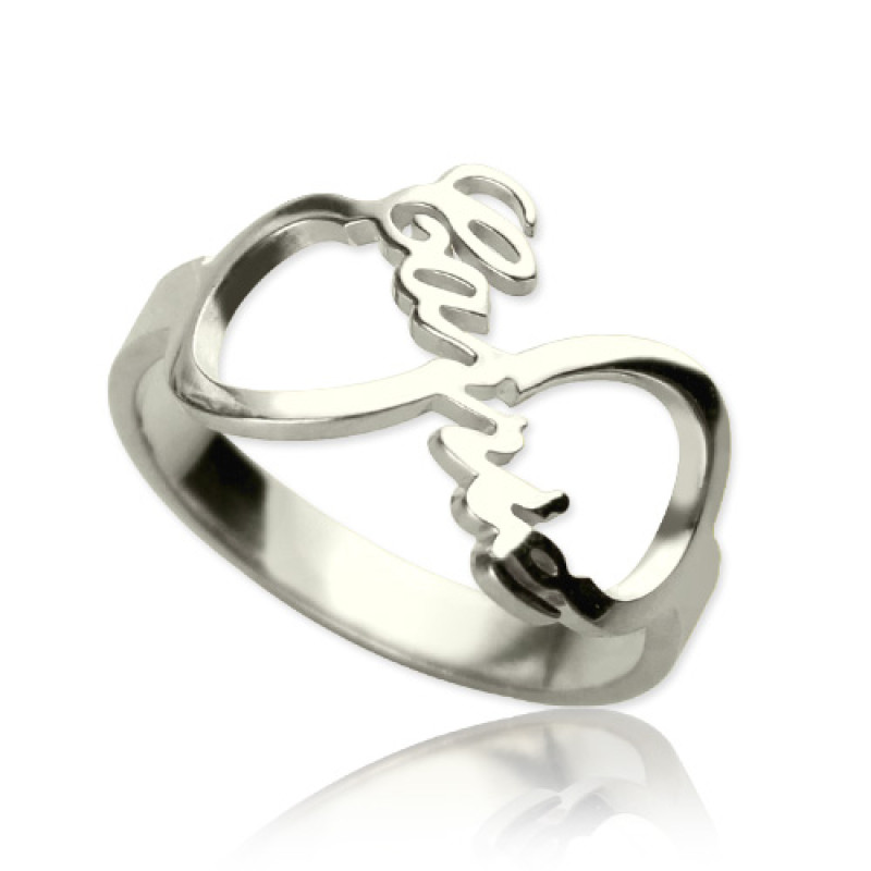 Personalised infinity nameplate ring with custom name design