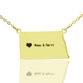 Personalised North Dakota state map necklace with heart and name detail