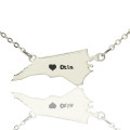 Personalised North Carolina state map name necklace with heart detail