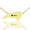 Personalised North Carolina state map necklace with heart and name detail