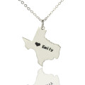 Texas State Map Heart Name Necklace in Silver Texas State USA map heart name necklace in silver