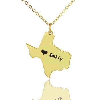 Texas State USA Map Necklace With Heart Name Gold Plated