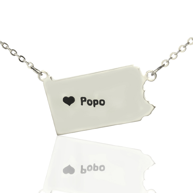 Personalised Pennsylvania State Name Necklace Personalised Pennsylvania state map necklace with heart name detail
