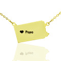 Personalised Pennsylvania state map necklace with heart and name detail